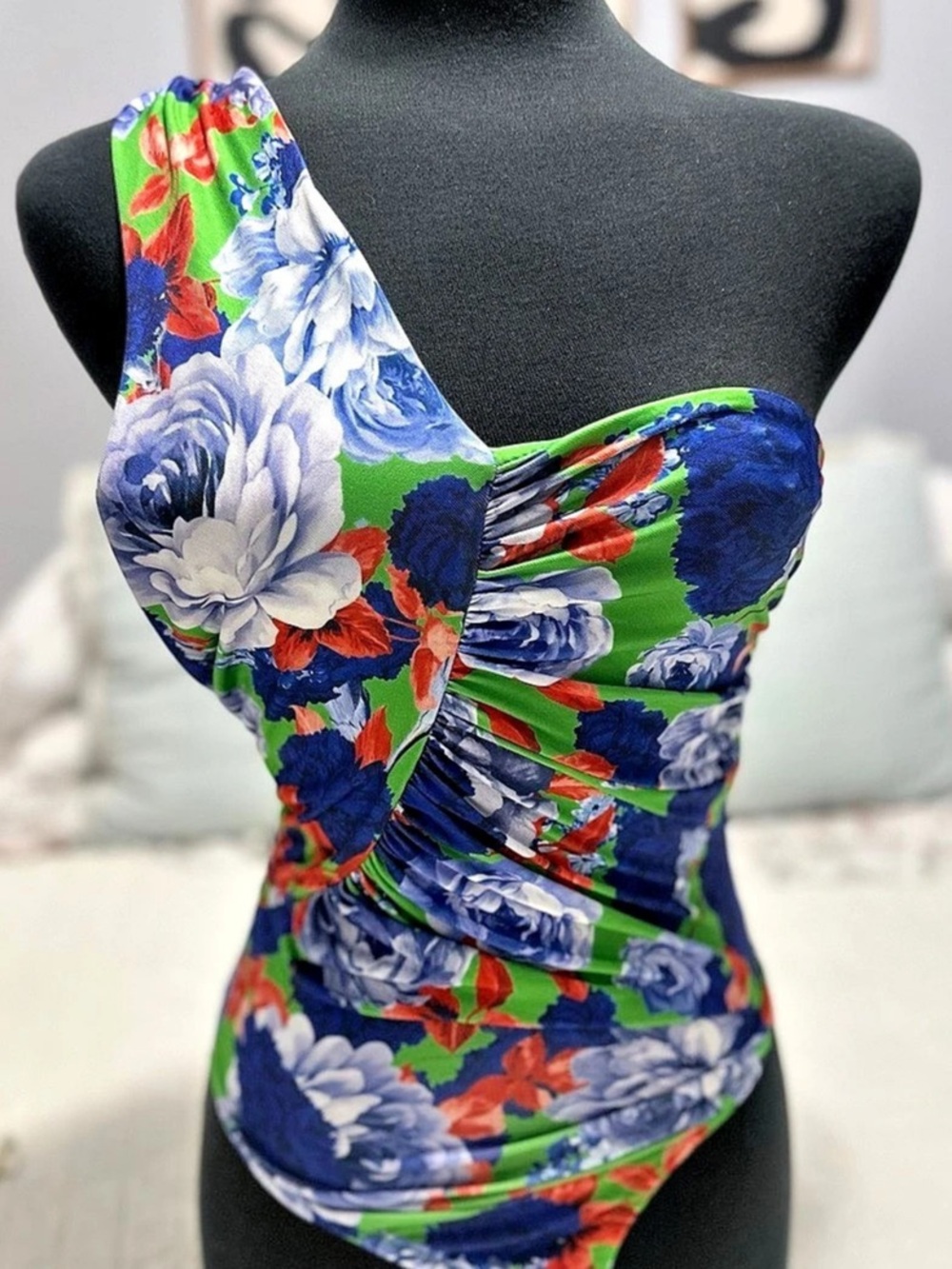 ZARA Floral One-Piece Swimsuit in Blue & Green NWT